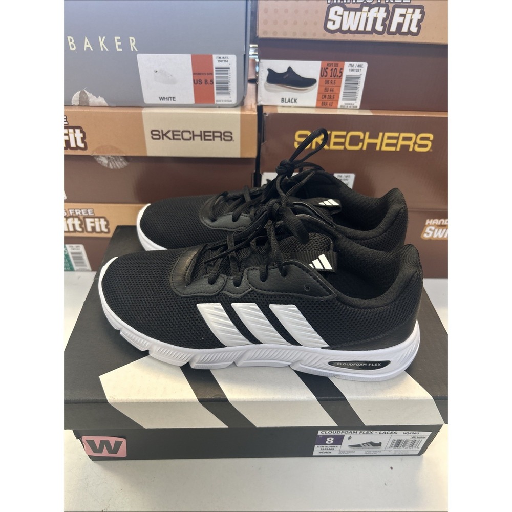 Adidas Cloudfoam Flex Laces Womens Shoes Size 8 Wide Black HQ4960 0526